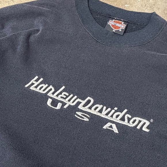 Vintage Harley-Davidson USA Embroidered Spellout Black Crewneck Sweater M - Picture 2 of 10